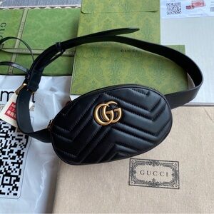 Gucci Black Marmont Quilted Leather Belt Bag